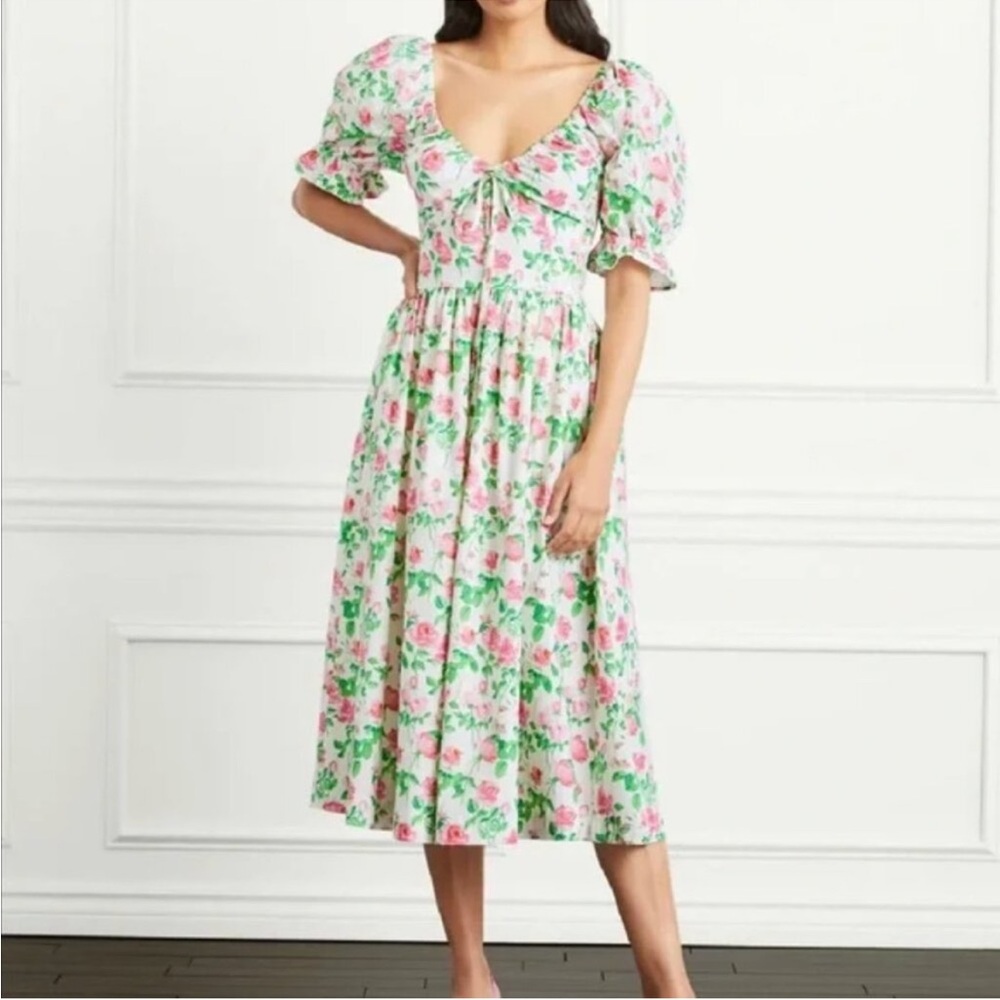 Hill House Pink and Green Floral Midi Dress